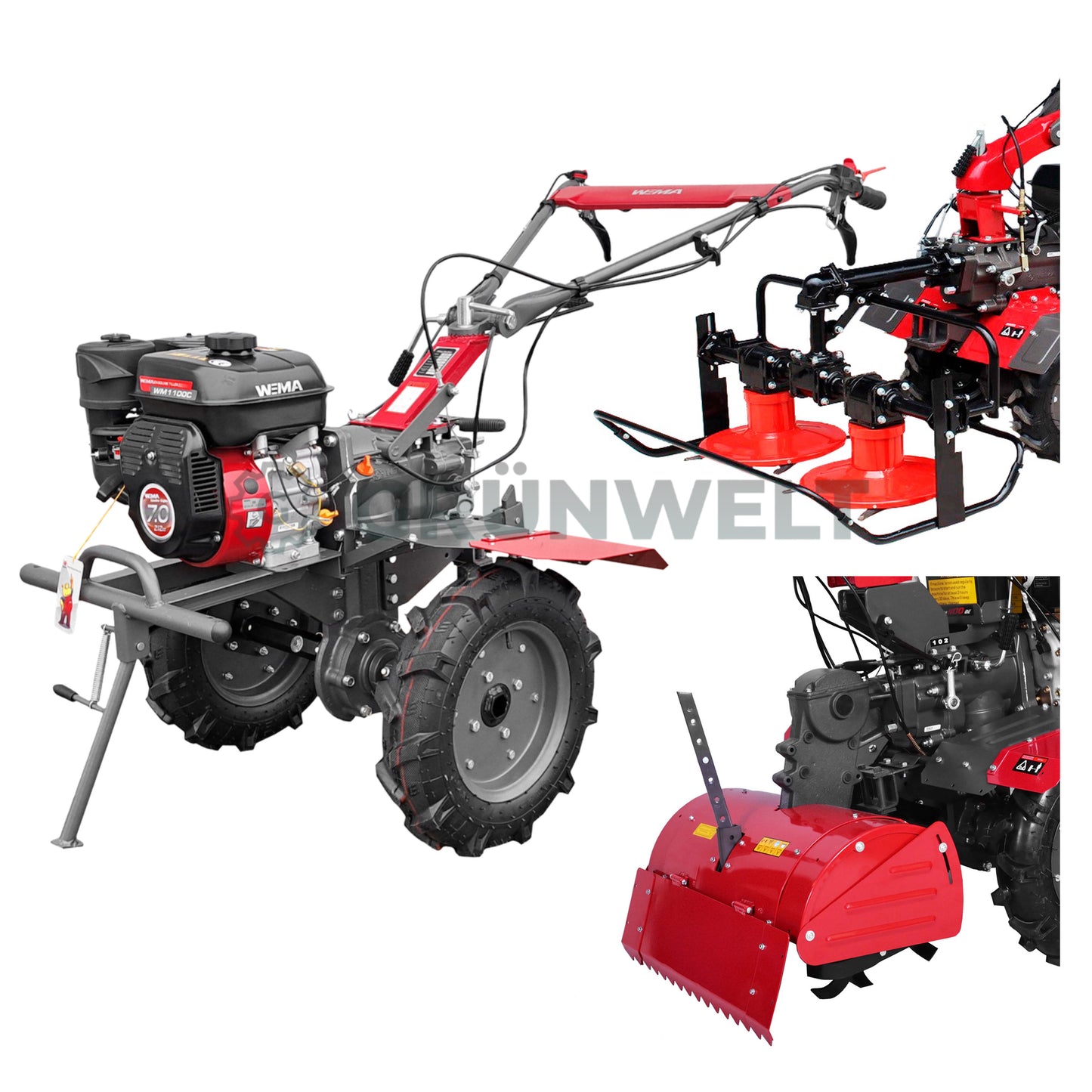 Motorhacke Weima WM1100C-6 mit Bodenfräse und Kreiselmäher (ohne Getriebe- und Motoröl)