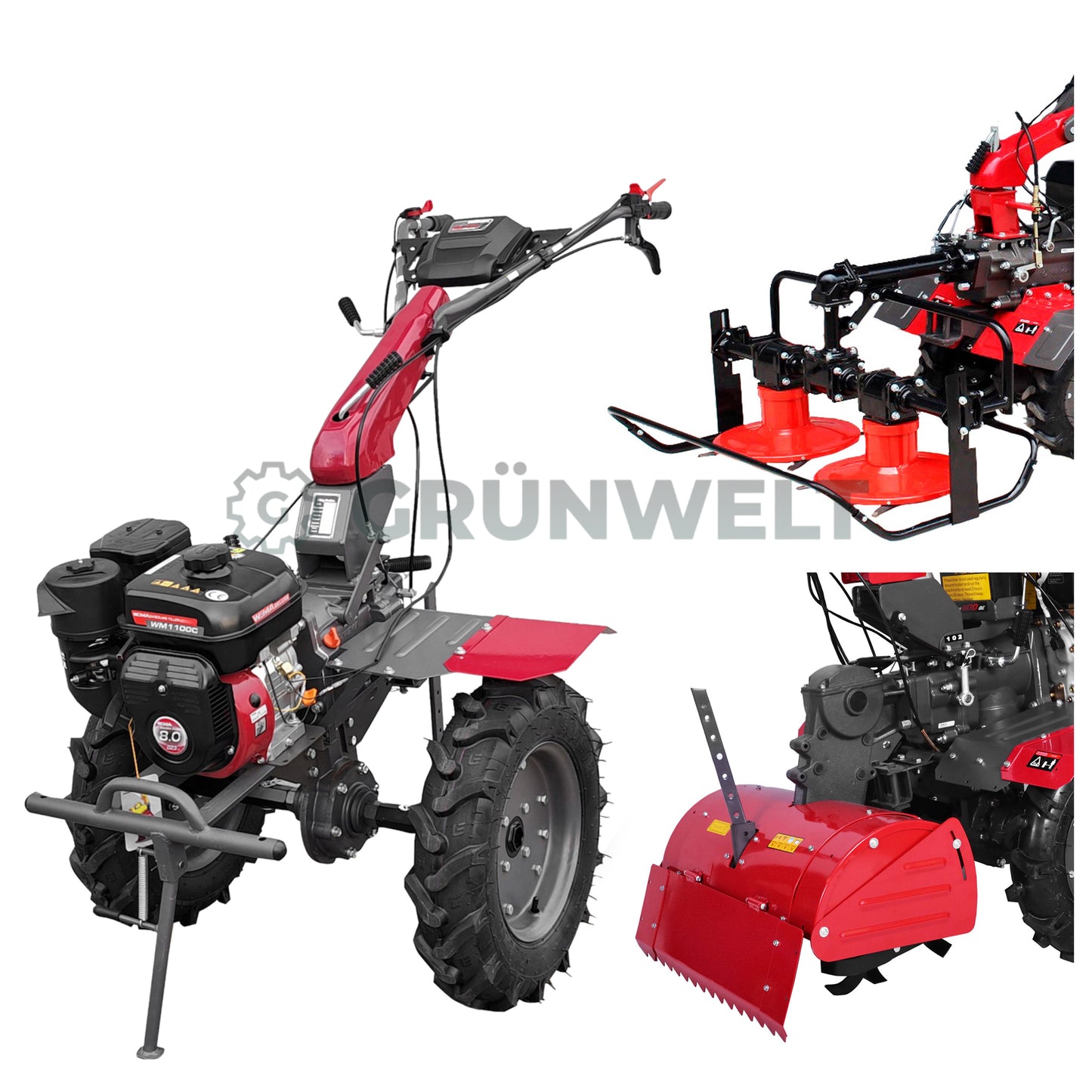 Motorhacke Weima WM1100C-6 Deluxe mit Bodenfräse und Kreiselmäher (ohne Getriebe- und Motoröl)