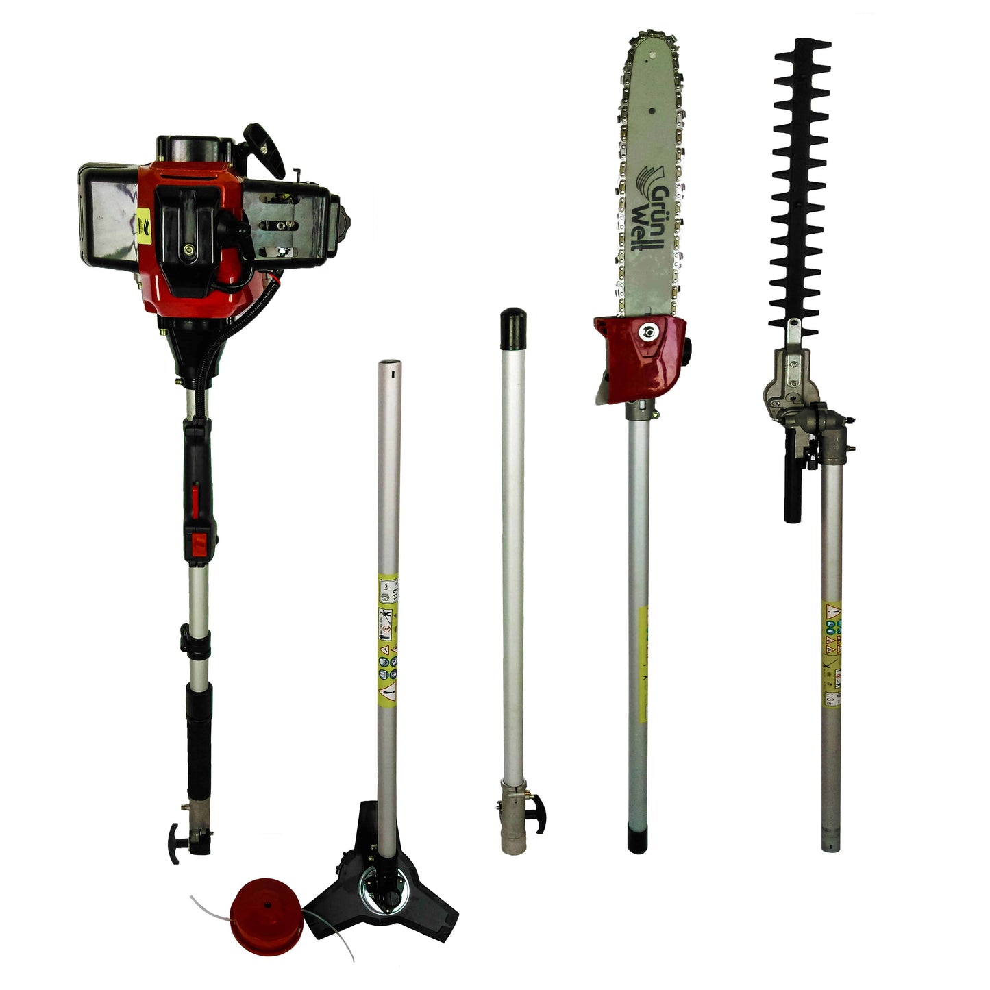 5in1 Motorsense Benzin Rasentrimmer Freischneider Hochentaster Heckenschere Multitool Grünwelt GW-44F-5A