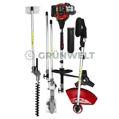 5in1 Motorsense Benzin Rasentrimmer Freischneider Hochentaster Heckenschere Multitool Grünwelt GW-44F-5A