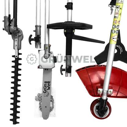 5in1 Motorsense Benzin Rasentrimmer Freischneider Hochentaster Heckenschere Multitool Grünwelt GW-44F-5A