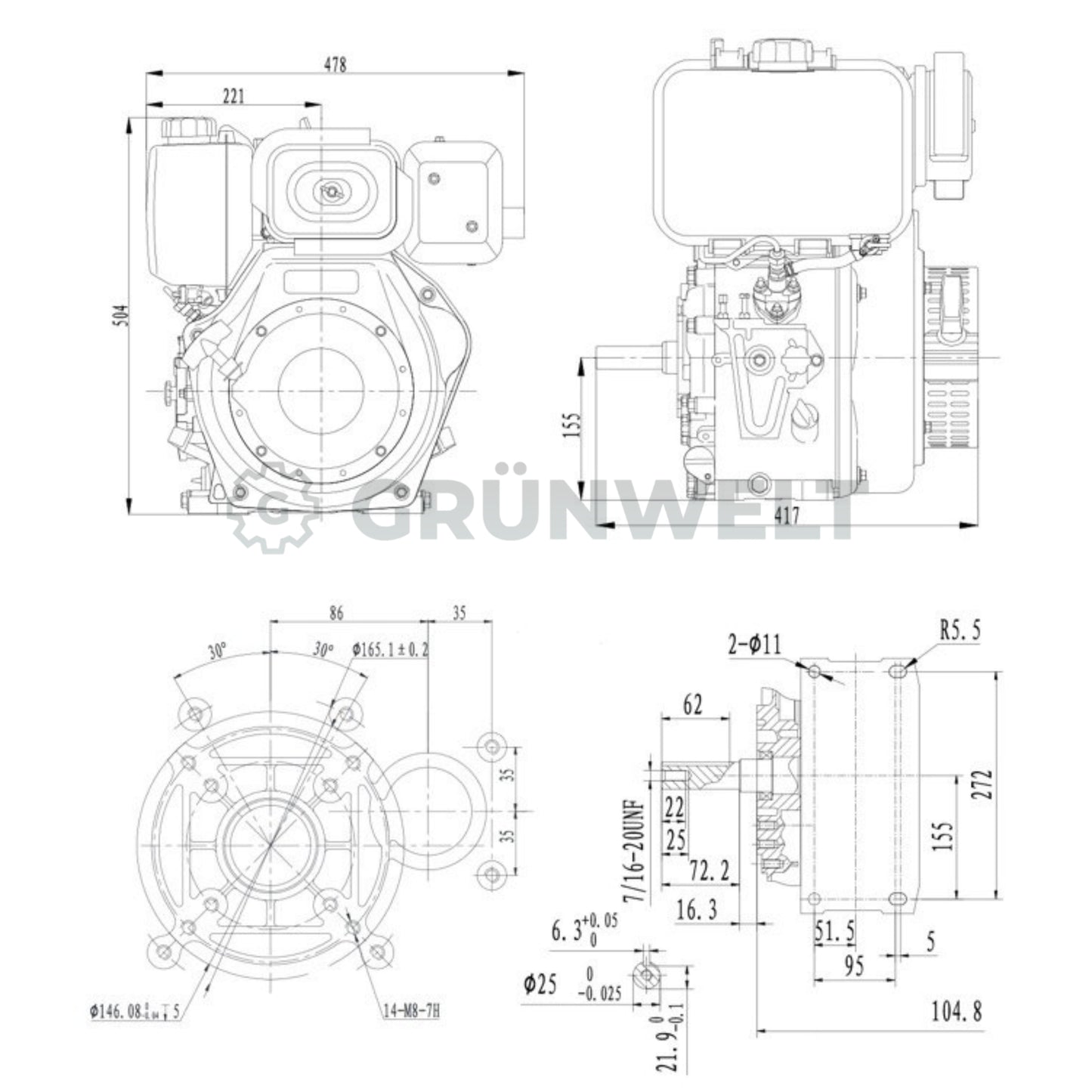 Dieselmotor Weima WM195FBE mit Papierluftfilter