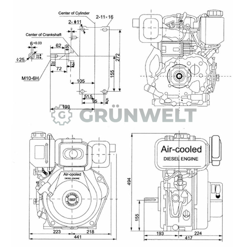 Dieselmotor Weima WM186FBE mit Papierluftfilter