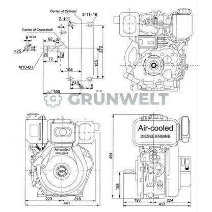 Dieselmotor Weima WM186FBE mit Papierluftfilter und Schutzabdeckung